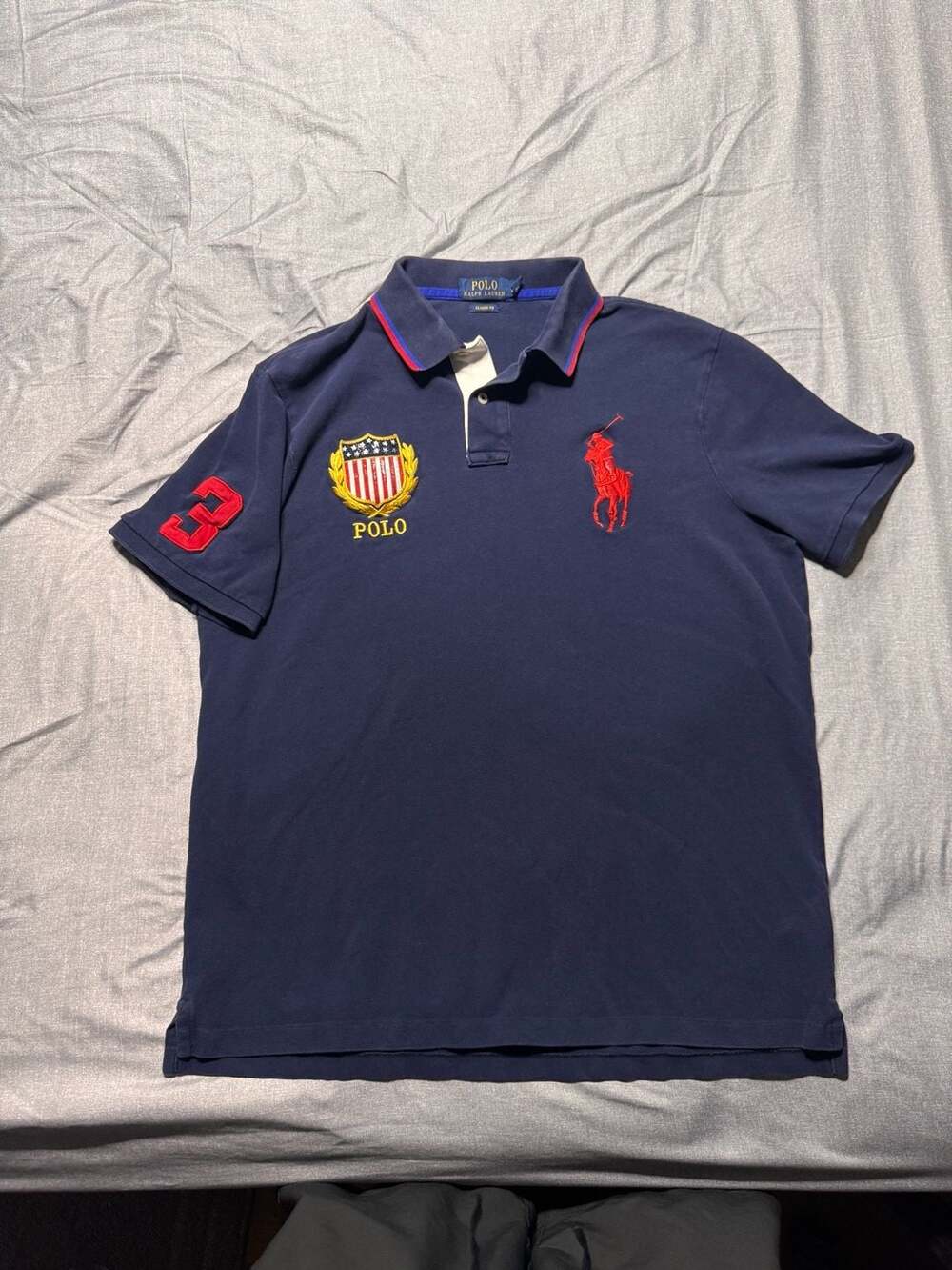 Polo Ralph Lauren Classic Fit Polo Shirt Size L Navy USA Shield Logo